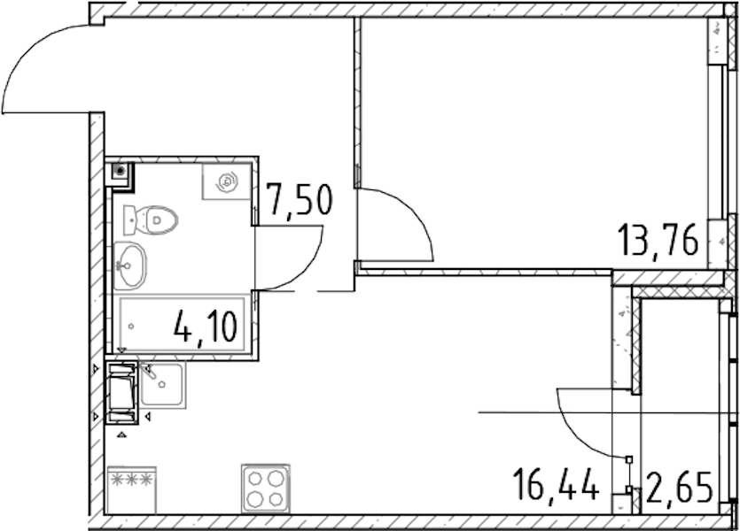1-комнатная квартира 41.8 м², 8/17 эт., ЖК «Город Первых»